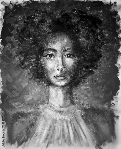 portrait-of-a-girl-black-and-white-oil-painting