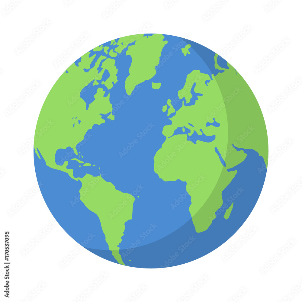 Planet earth or world globe with oceans and water flat vector color icon for apps and websites - obrazy, fototapety, plakaty 