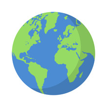 Planet Earth Or World Globe With Oceans And Water Flat Vector Color Icon For Apps And Websites