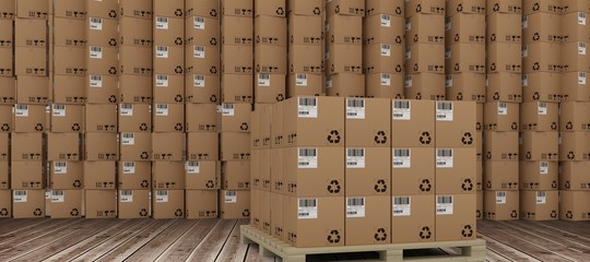 Canvas Print - Composite image of brown cardboard boxes over white background