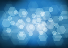 Abstract White Hexagon Bokeh Light Blur On Blue Background Vector Illustration.