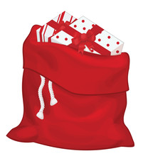 .Vector Santa Claus Bag With Gifts Isolated.