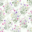 seamless floral pattern with meadow flower bouquets on white background