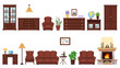 Big realistic Set of home furniture elements for cabinet, library, parlour.