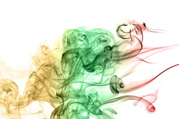 Abstract color smoke on white background, smoke background,red and green and brown ink background, red ,green, brown