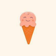 Vector Cartoon Illustration In Simple Childish Style With Ice Cream