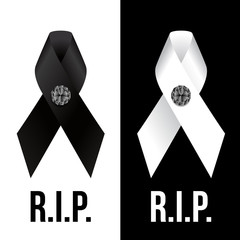 Wall Mural - black and white ribbon sign and diamond button and r.i.p. text vector design