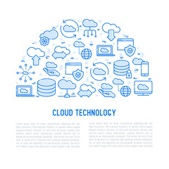 Wall Mural - cloud computing technology concept with thin line icons related to hosting, server storage, cloud ma
