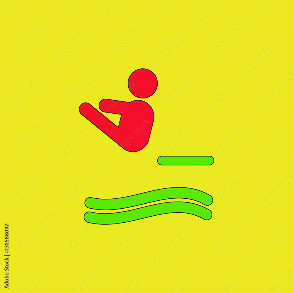 Diver swimmer trampoline springboard Sportsman Game Icon Set. Diving ...