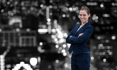 Wall Mural - Composite image of portrait of smiling young businesswoman arms