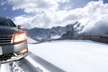 winter time and car on road 