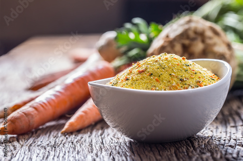 Vegeta seasoning spices condiment with dehydrated carrot parsley celery parsnips Poster