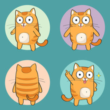 Cute Cat Character. Set Of Cute Cartoon Cat In Various Poses