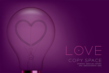 Wall Mural - Alphabet Incandescent light bulb switch off set Love heart valentine concept, illustration isolated in pink gradient background