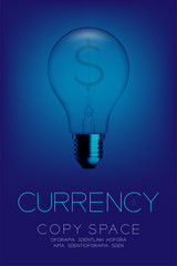 Wall Mural - Alphabet Incandescent light bulb switch off set Currency USD (United States Dollars) symbol concept, illustration isolated in blue gradient background