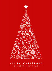 Holiday red pine tree outline icon card design