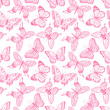seamless sketch pink butterflies