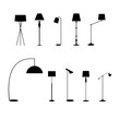 Standing lampshade icon set. Vector illustration of fashion collection electric floor lamp pictogram on white
