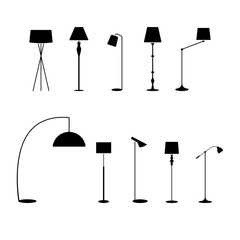 standing lampshade icon set. vector illustration of fashion collection electric floor lamp pictogram