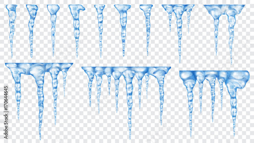 Set of translucent icicles. Transparency only in vector file Fototapeta