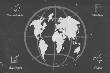 Poster - Business wolrd map blackboard sketch illustration