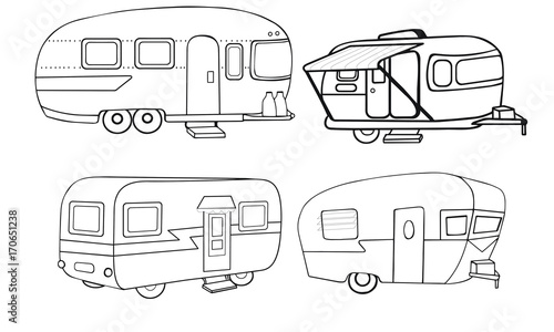 Cuadros en Lienzo Vintage Campers Vector Illustrations