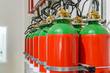 Hazard fire suppression system of a gas fire extinguishing. a closeup of the fire extinguishing system in an office building