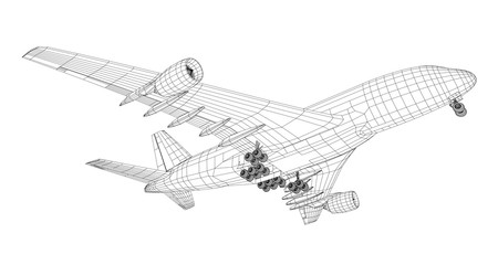 Wall Mural - Airplane in wire-frame style