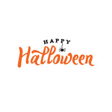 Happy Halloween Typography With Spider Over White, Vector Illustration