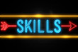 © Zobaair - Skills  - fluorescent Neon Sign on brickwall Front view