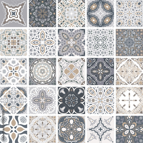 Naklejka na szybę Traditional ornate portuguese decorative tiles azulejos. Abstract background. Vector hand drawn illustration, typical portuguese tiles, Ceramic tiles. Set of mandalas.