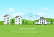Ecofriendly town with windmills - modern vector illustration
