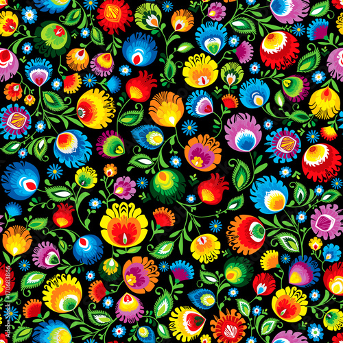 Cotton fabric lowicz pattern black repeatable