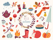 Autumn collection with hand drawn decorative elements, vector design
