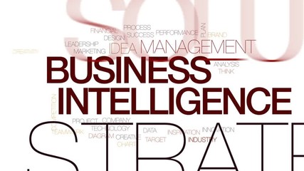 Wall Mural - business intelligence animated word cloud, text design animation. kinetic typography.