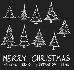 Set of Doodle sketch christmas tree Hand drawn Sketch line vector illustration eps10