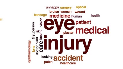 Sticker - Eye injury animated word cloud, text design animation.