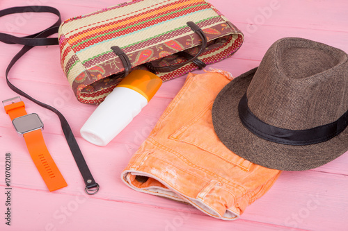 Summer Accessories Straw Beach Bag Sun Hat Belt Watch