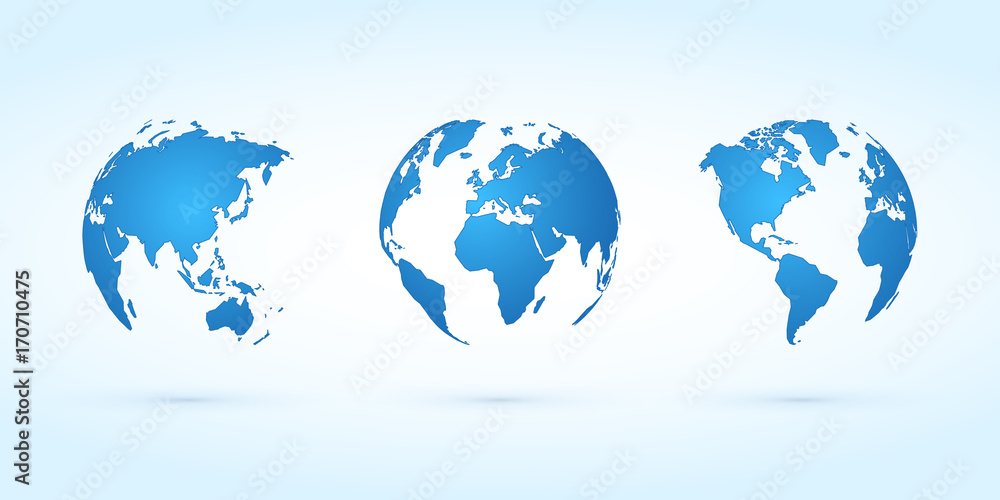 blue globes vector set planet earth - obrazy, fototapety, plakaty 