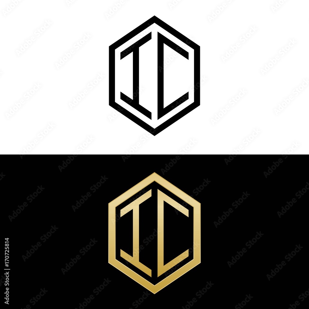initial letters logo ic black and gold monogram hexagon shape vector ...
