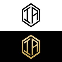 Initial Letters Logo Ia Black And Gold Monogram Hexagon Shape Vector