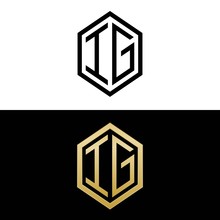 initial letters logo ig black and gold monogram hexagon shape vector