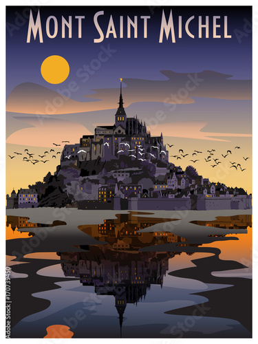 Fotografía The Abbey of Mont St-Michel at night, Normandy, France