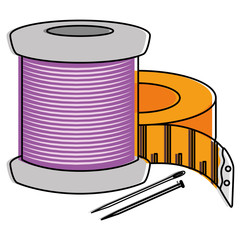 Wall Mural - sewing thread tubes with needle and tape measure vector illustration design