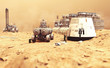 Habitat settlement research and living quarters on the desolate red planet of Mars. 3d rendering illustration 