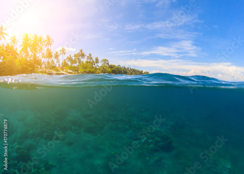 Cuadros en Lienzo Double landscape with blue sea and sky