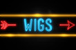 Wigs  - fluorescent Neon Sign on brickwall Front view