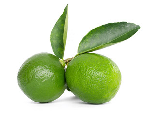 Wall Mural - two lime fruit isolate on white background