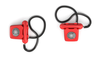 Wall Mural - 3d rendering of an old-fashioned rotary phone in top view on white background.