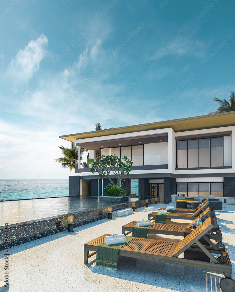 Sea view swimming pool in modern loft design,Luxury ocean Beach house ...